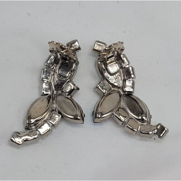 Vintage Aurora Borealis Rhinestone Clip-On Earrings Silver Tone Formal Sparkle - Picture 9 of 9